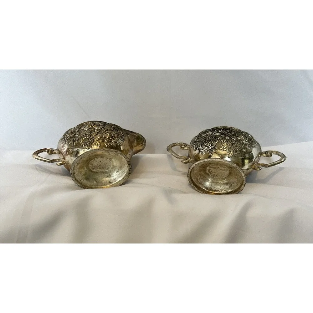 Vintage Silver Plated Sugar And Creamer Set With‎ Inner Ceramic Coating Decor